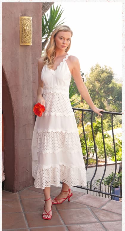 Emma Mixed Media White Maxi Dress