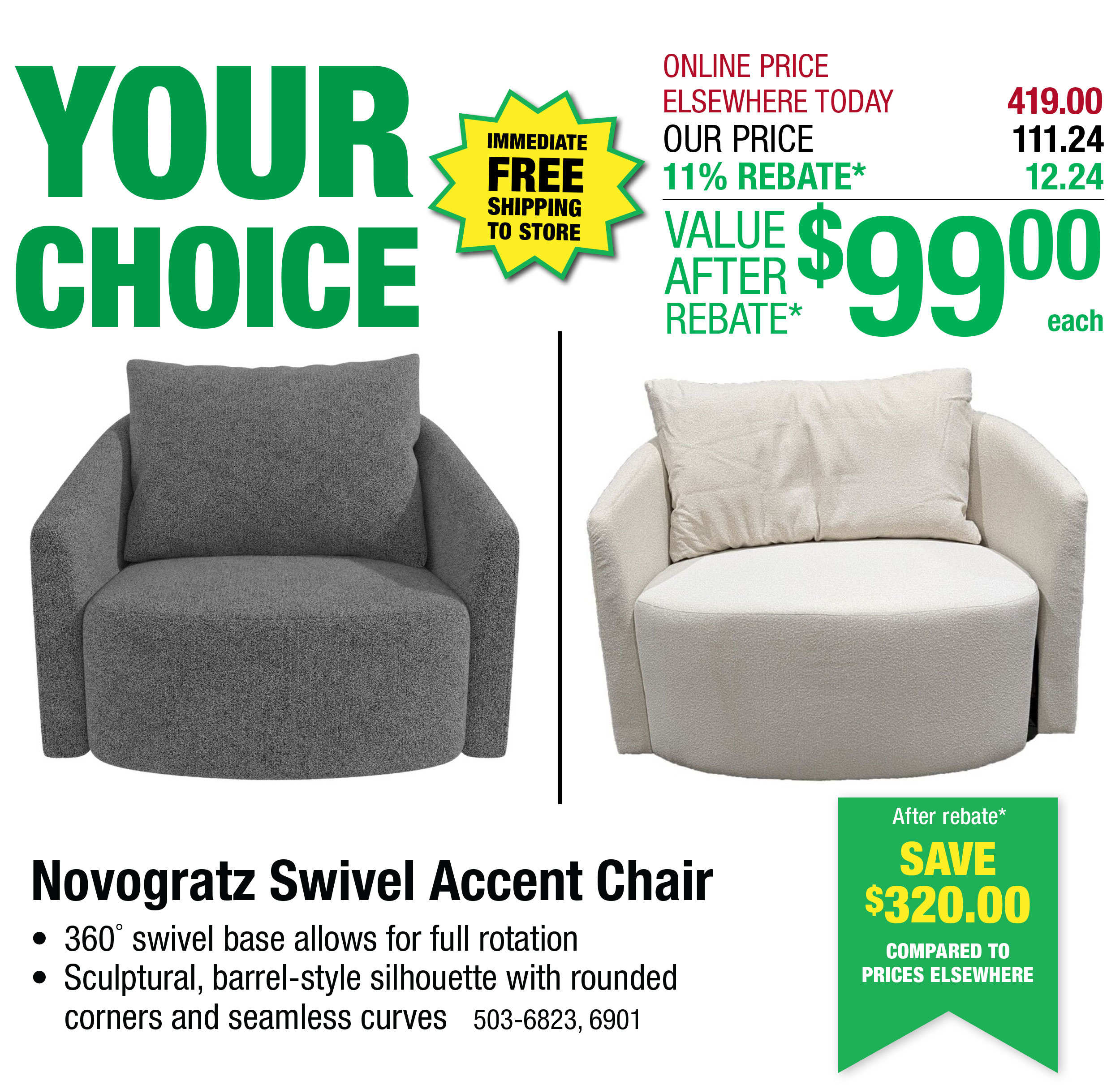 Novogratz Swivel Accent Chair - ONLY $99 After Rebate*!