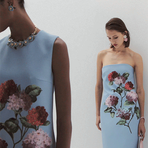 Hydrangea-Embroidered Column Gown