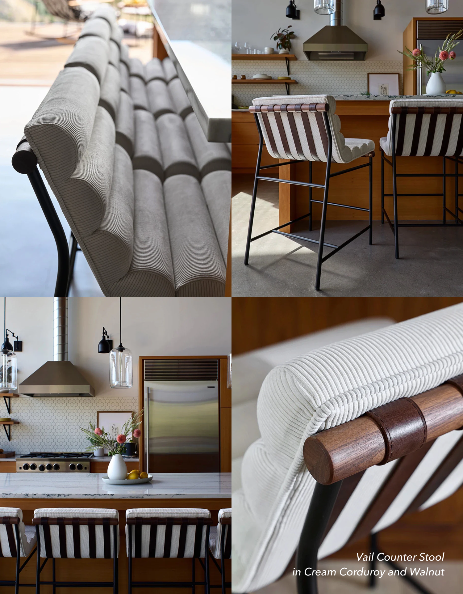 Vail Counter Stool in Cream Corduroy and Walnut