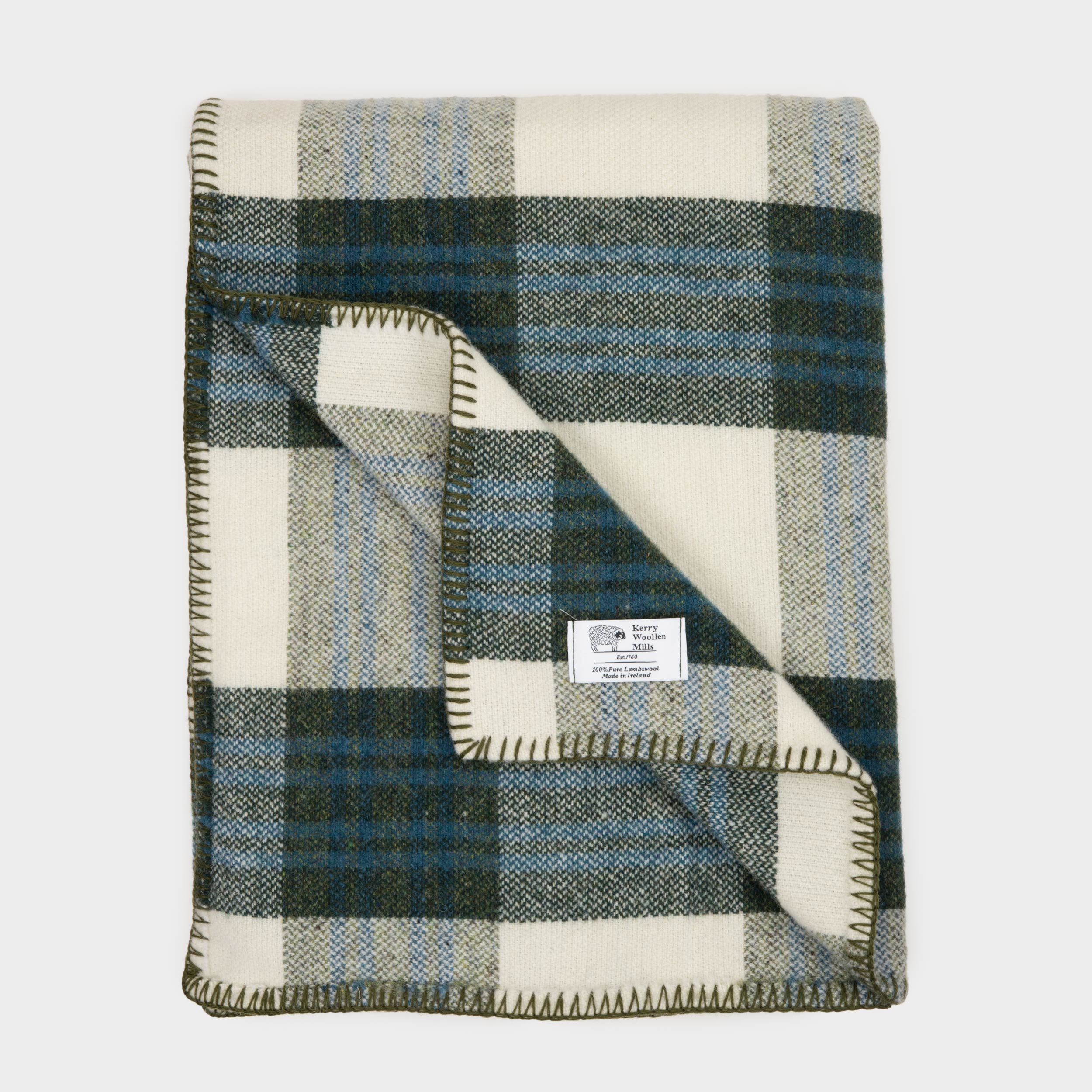 Image of Merino Lambswool Blue/Olive Check Throw