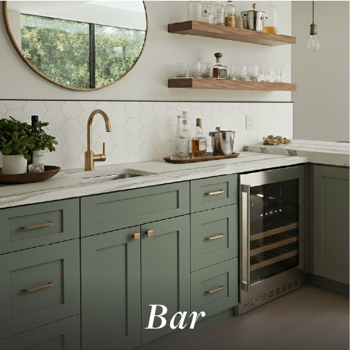 Beverage bar with Steel Green cabinets