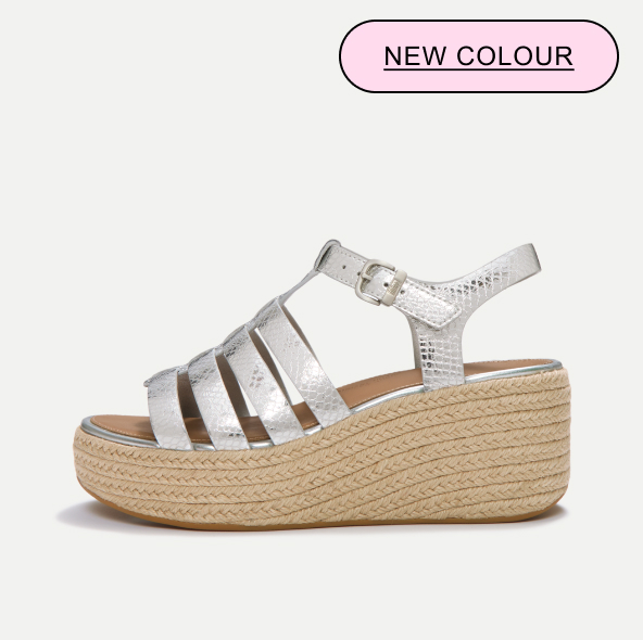 PLATFFORMS Leather Espadrille Wedge Sandals - Silver