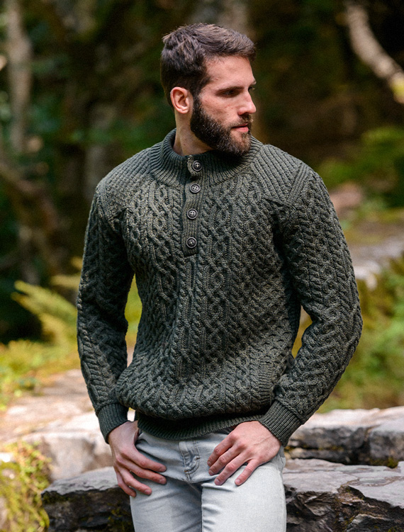 Merino Button Neck Aran Troyer