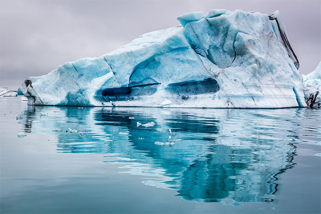 An iceberg in the ocean.