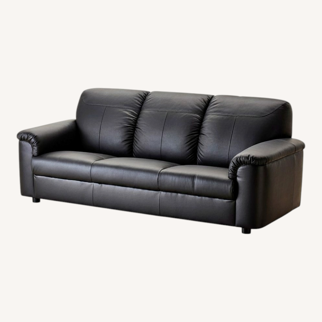Image of Ikea Black Leather 3+ Seater Sofa