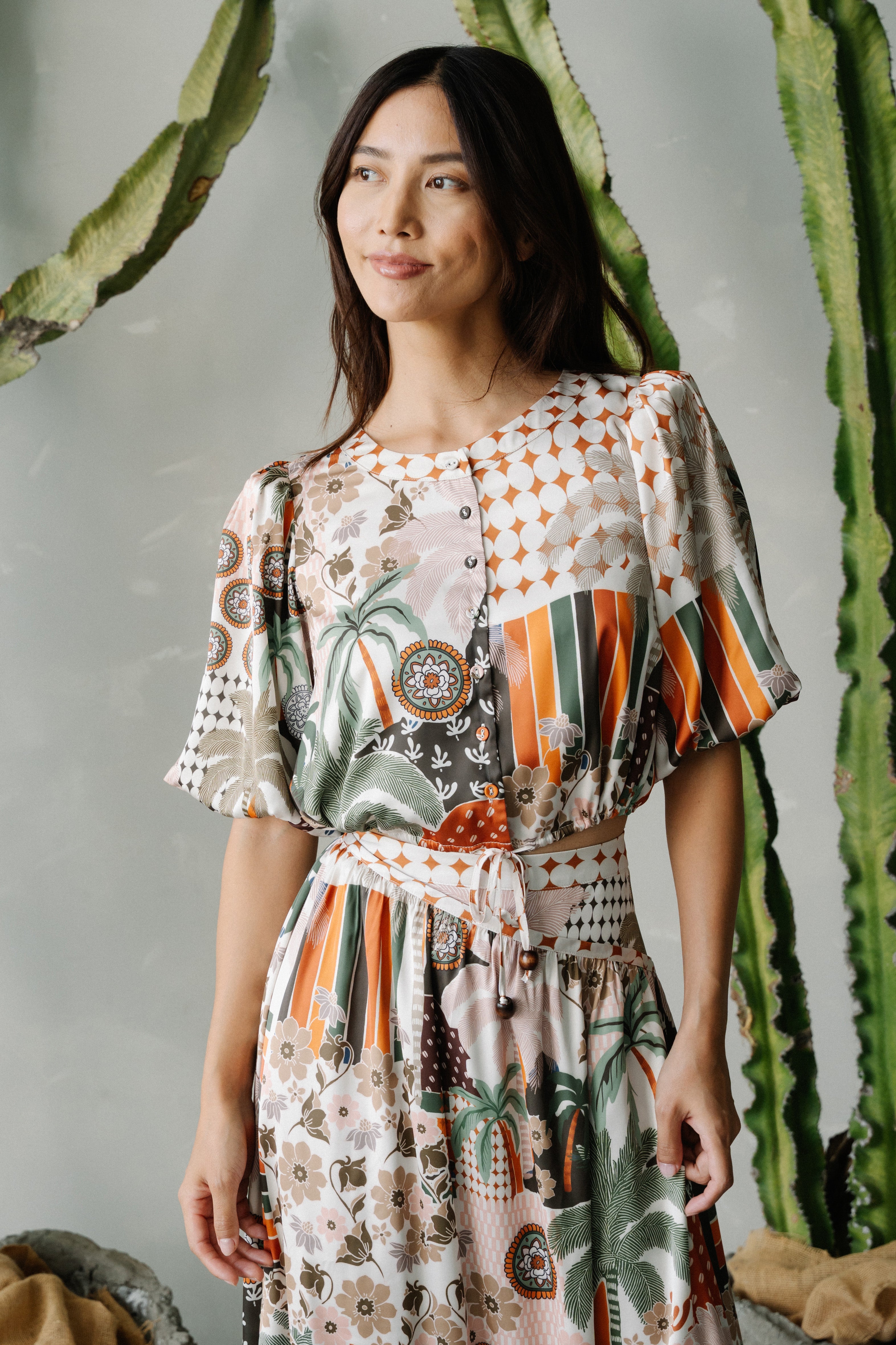 Image of Jenny Botanical Print Button-Up Top