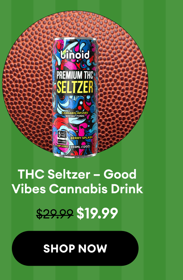 THC Seltzer – Good Vibes Cannabis Drink (4-Pack) | Price (Original → Sale): $29.99 → $19.99 | Shop Now