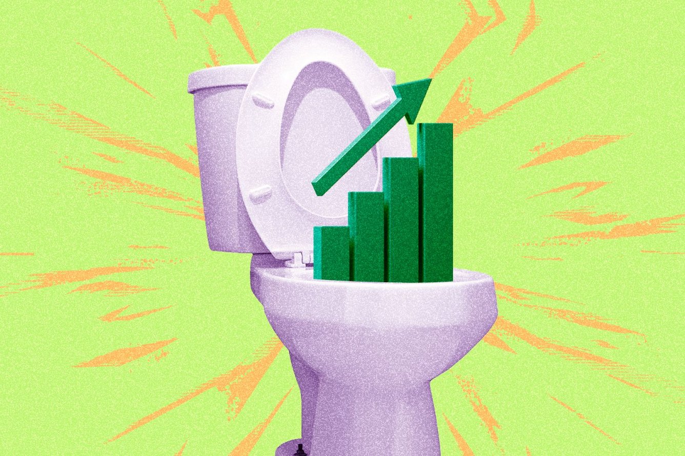 Toilet with stock chart rising from it