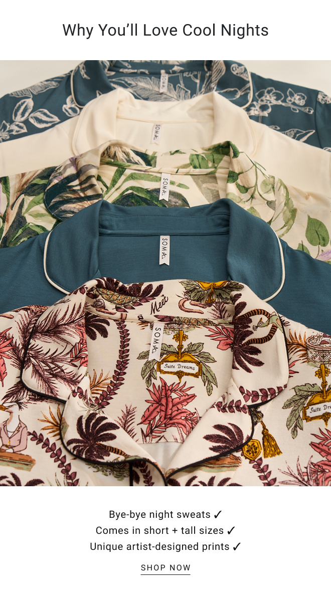 Why you’ll love cool nights. Bye-bye night sweats ✓ Comes in short + tall sizes ✓ Unique artist-designed prints ✓ SHOP now
