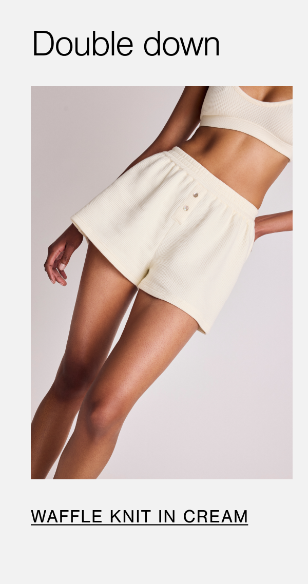 Model wearing the Waffle Knit Short in Cream.