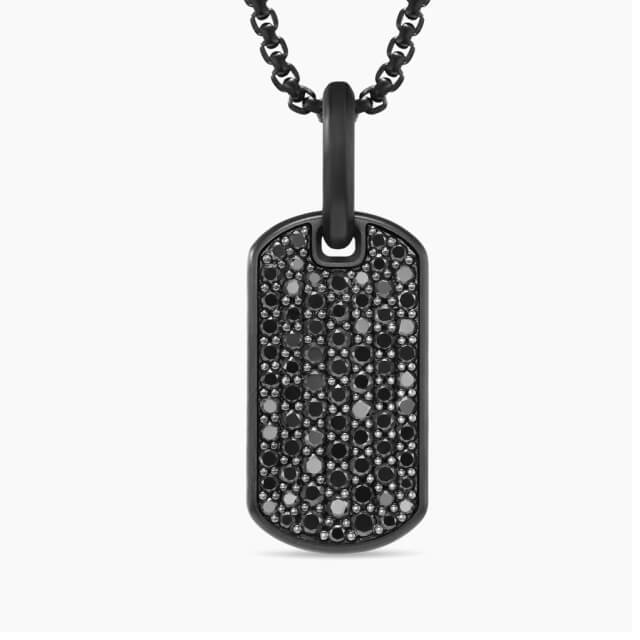 Chevron Tag Black Titanium with Sterling Silver with Black Diamonds, 21mm