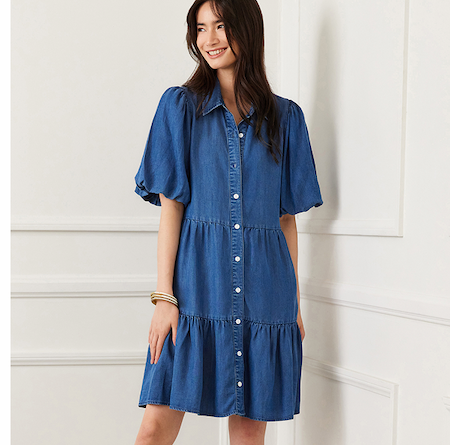 Puff Sleeve Tiered Shirtdress