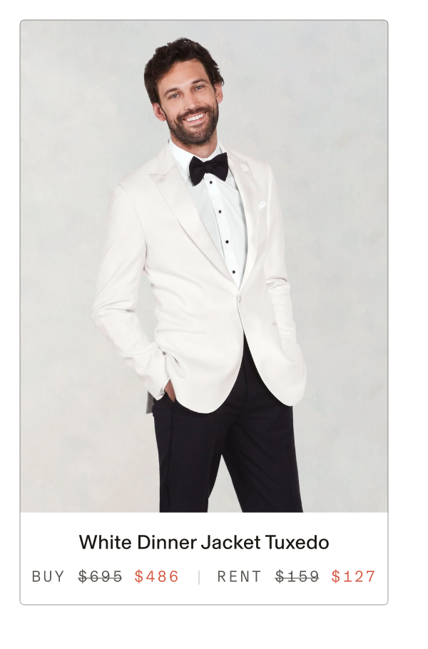 White Dinner Jacket Tuxedo BUY $695 RENT $127