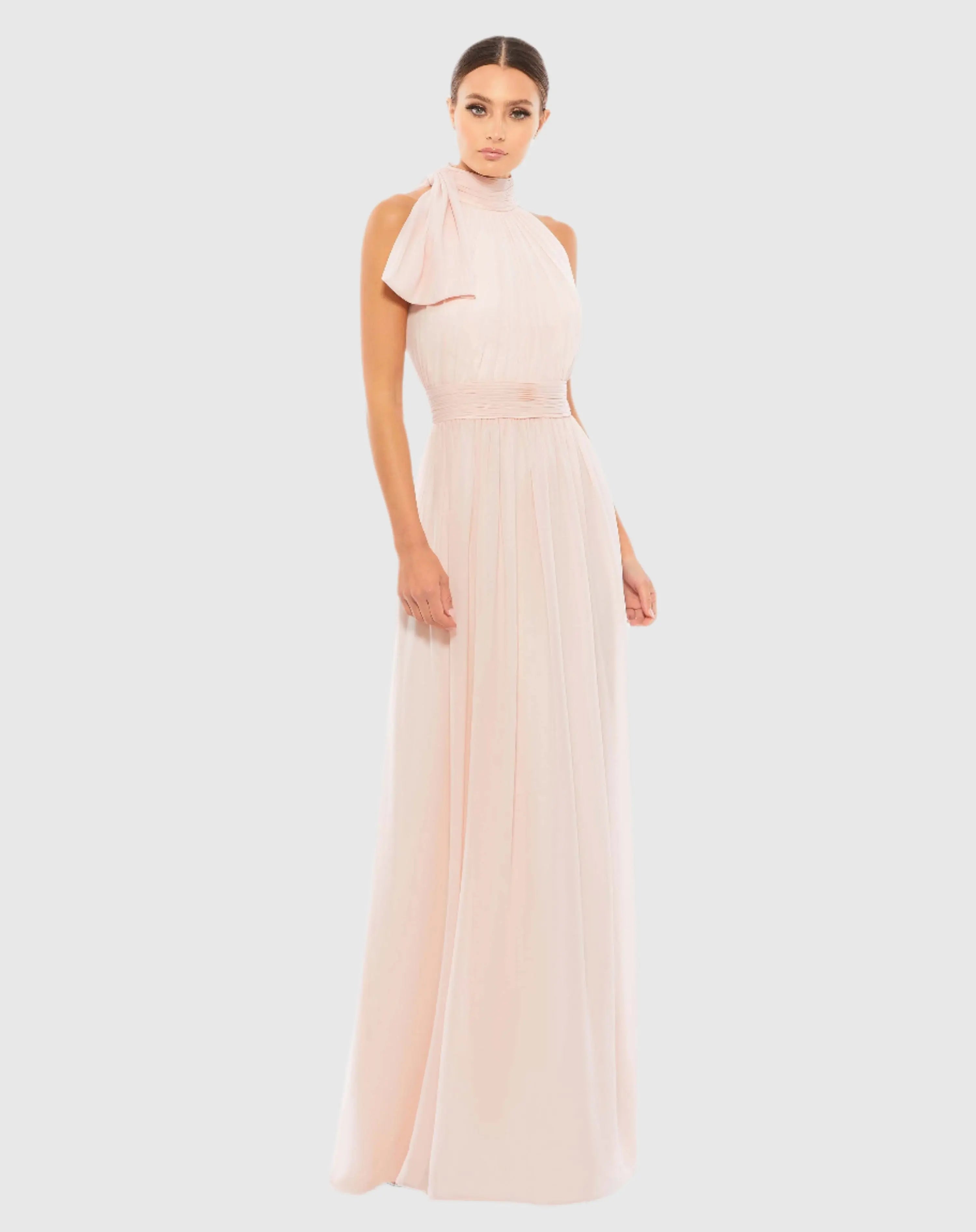 Image of Pink High Neck Chiffon Gown