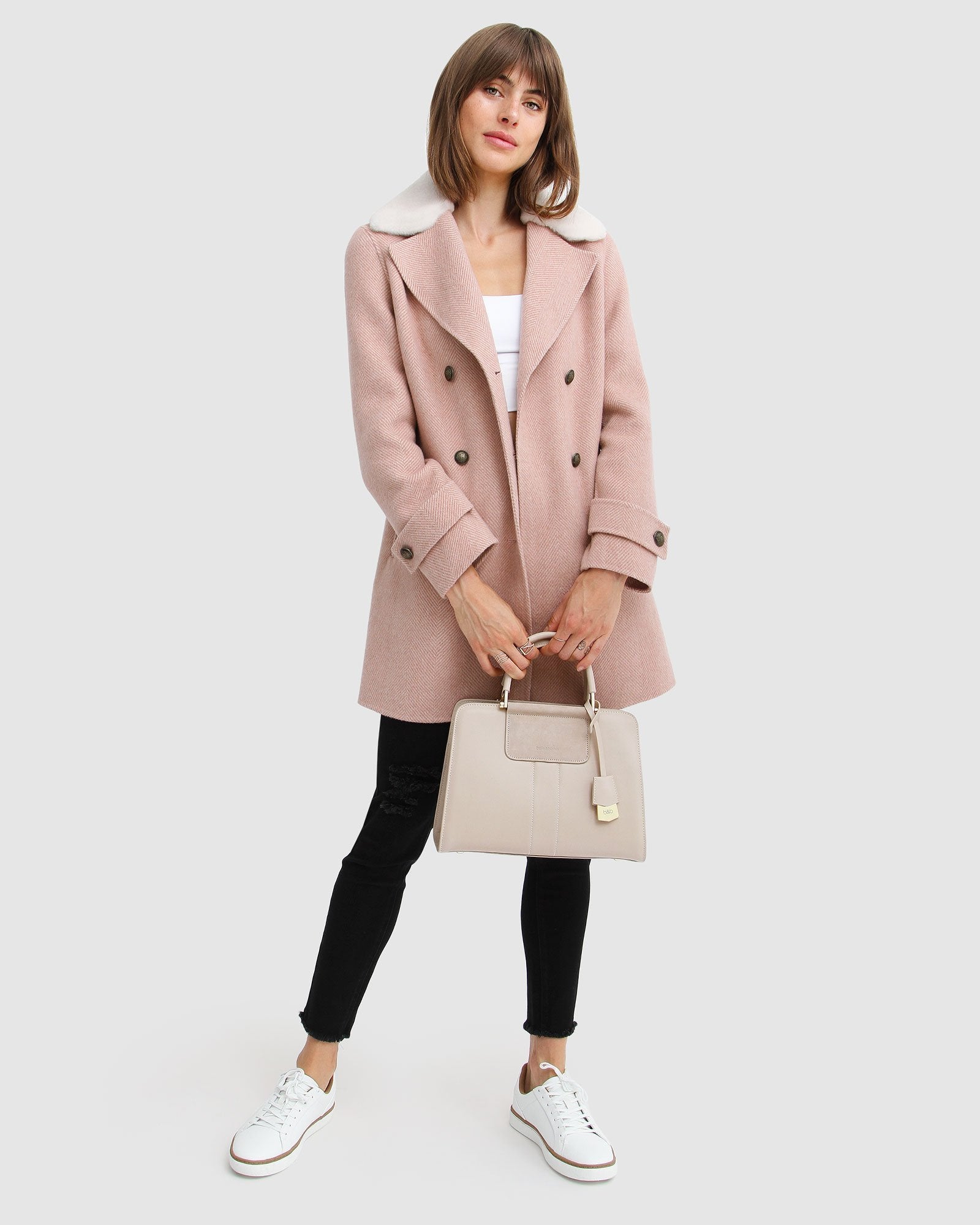 Image of Liberty Sherpa Collar Wool Blend Coat - Blush