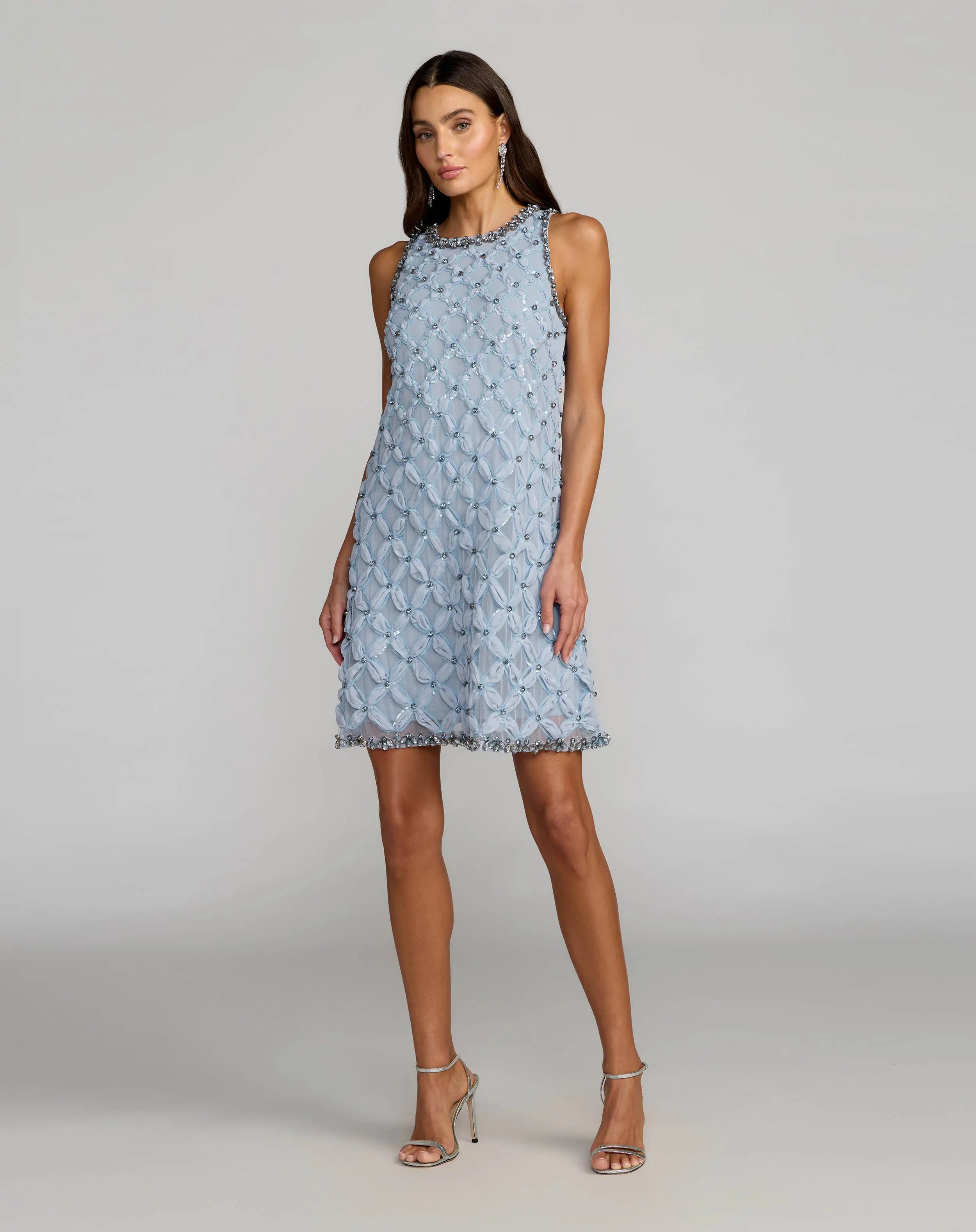 Image of Blue Rhinestone Embellished Sleeveless Mini Dress