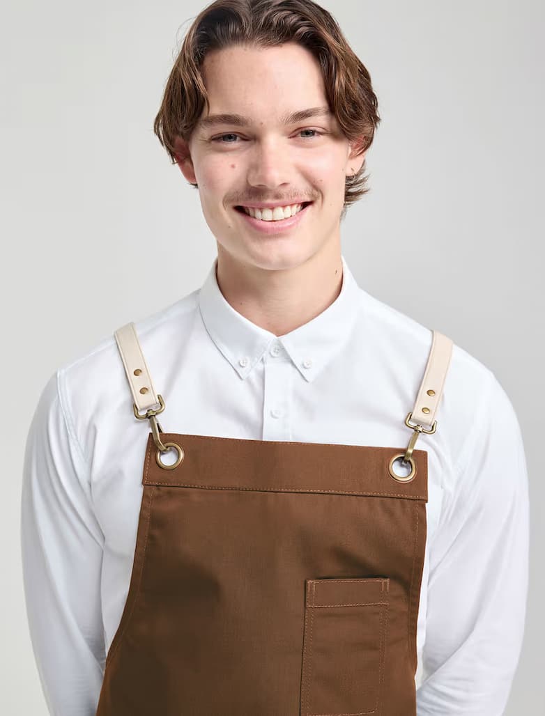 Tom Bib Apron in Tobacco Brown