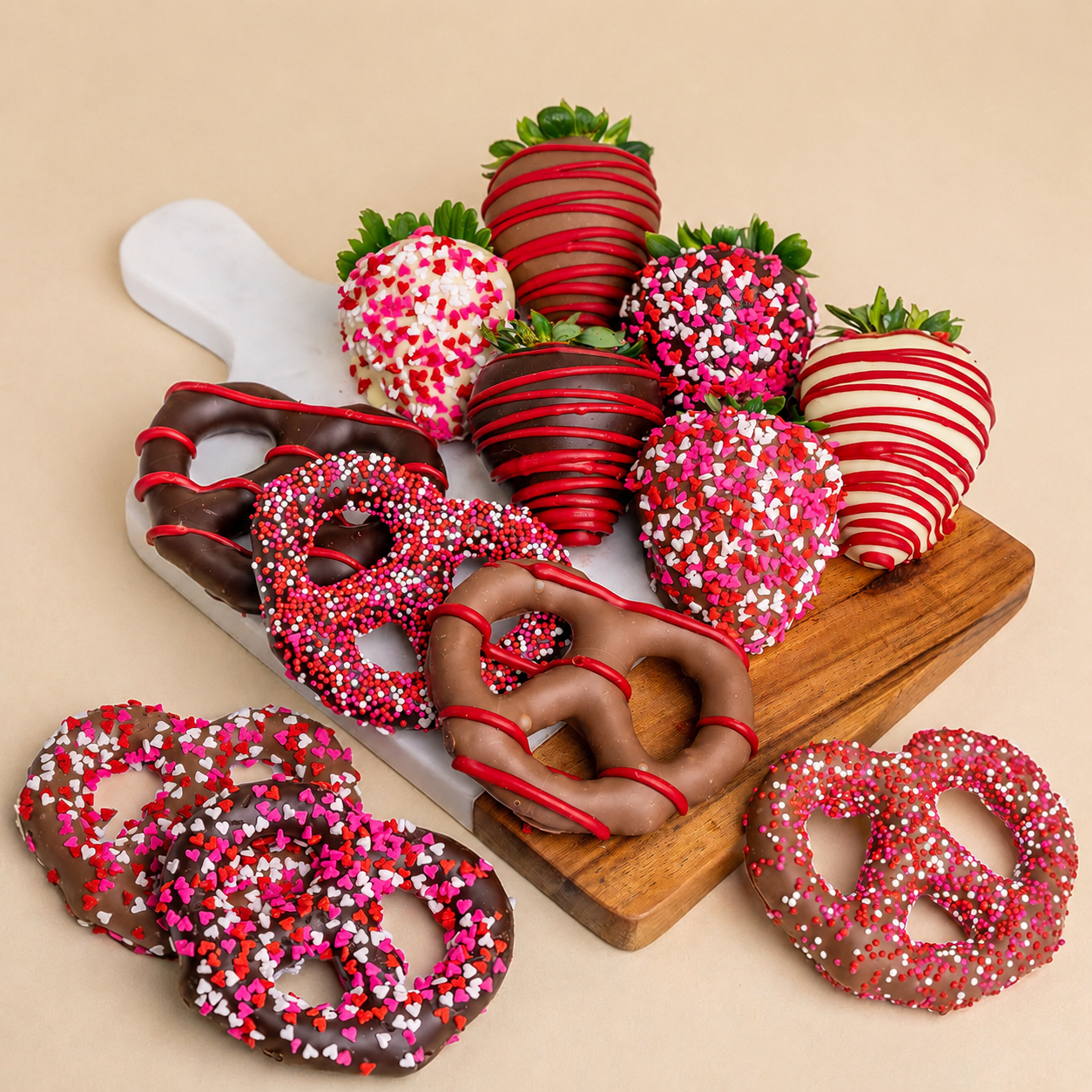 Image of Hand-Dipped Belgian Chocolate Strawberries & Pretzel Twists