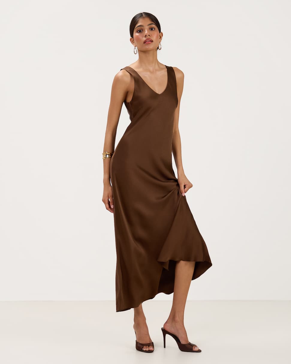 Brown Satin Dress