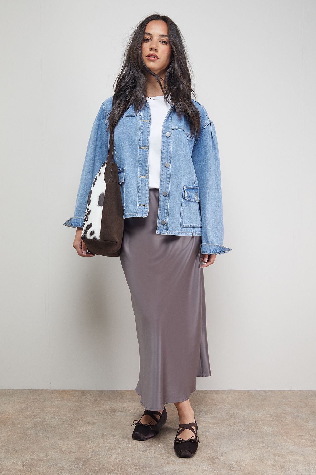 Bias Cut Satin Midi Skirt