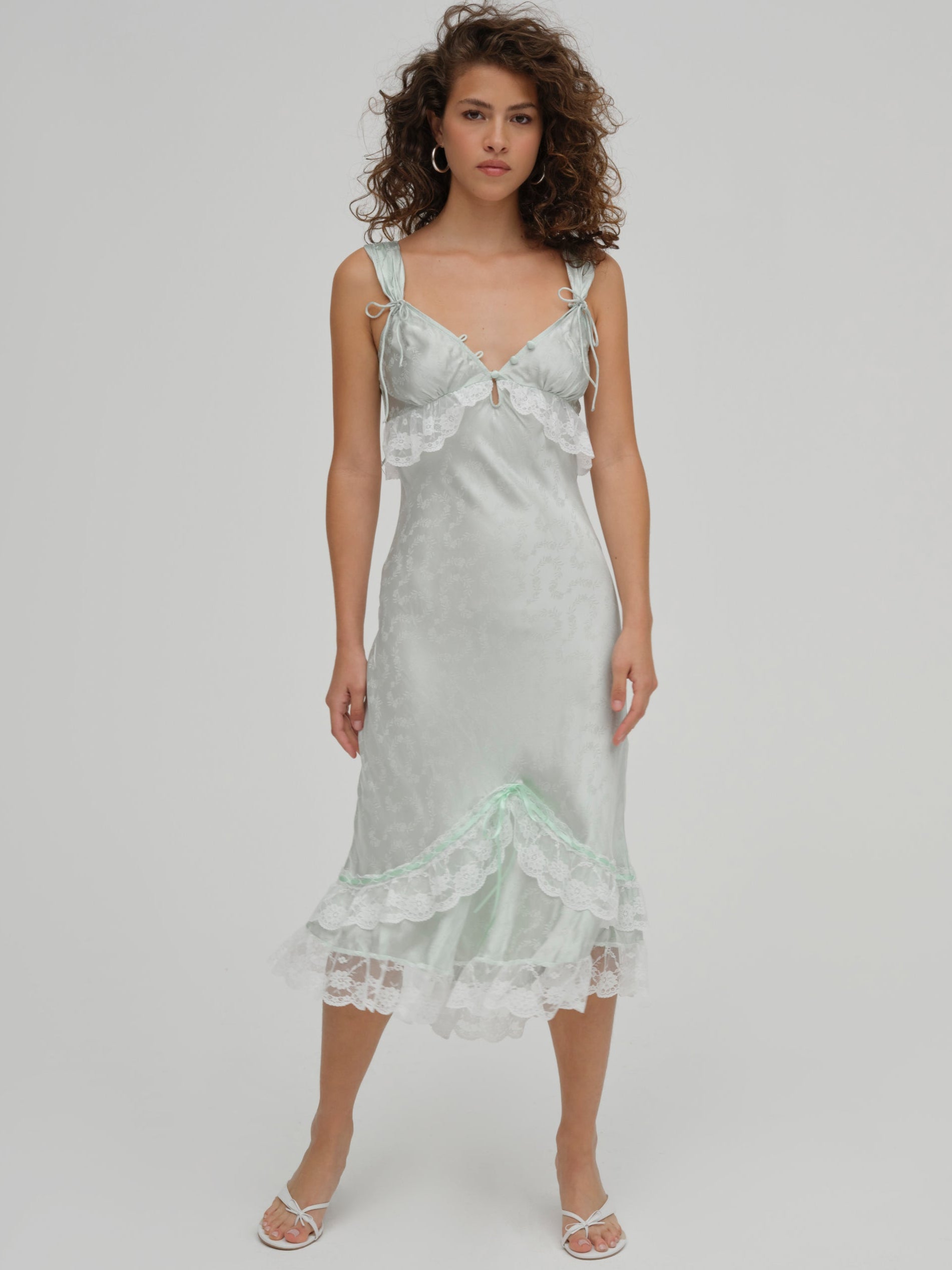 Image of Mint Twist Jacquard Midi Slip Dress