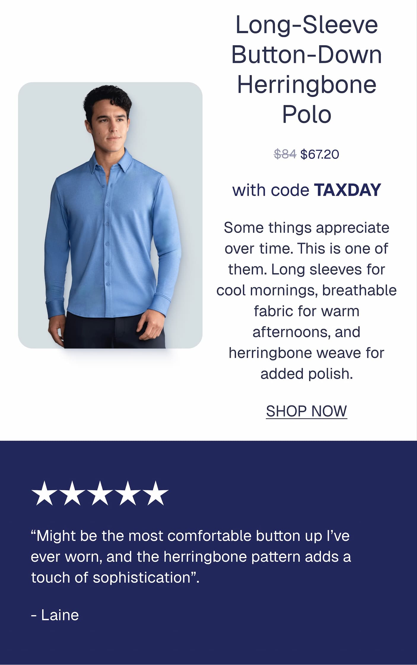 Long-Sleeve Button-Down Herringbone Polo