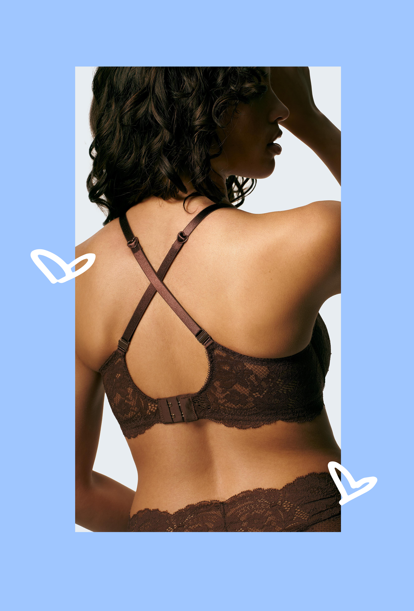 Model wearing brown bra