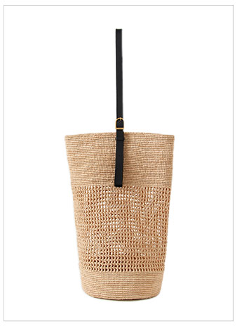 KHAITE Billie Leather-Trimmed Raffia Bucket Bag