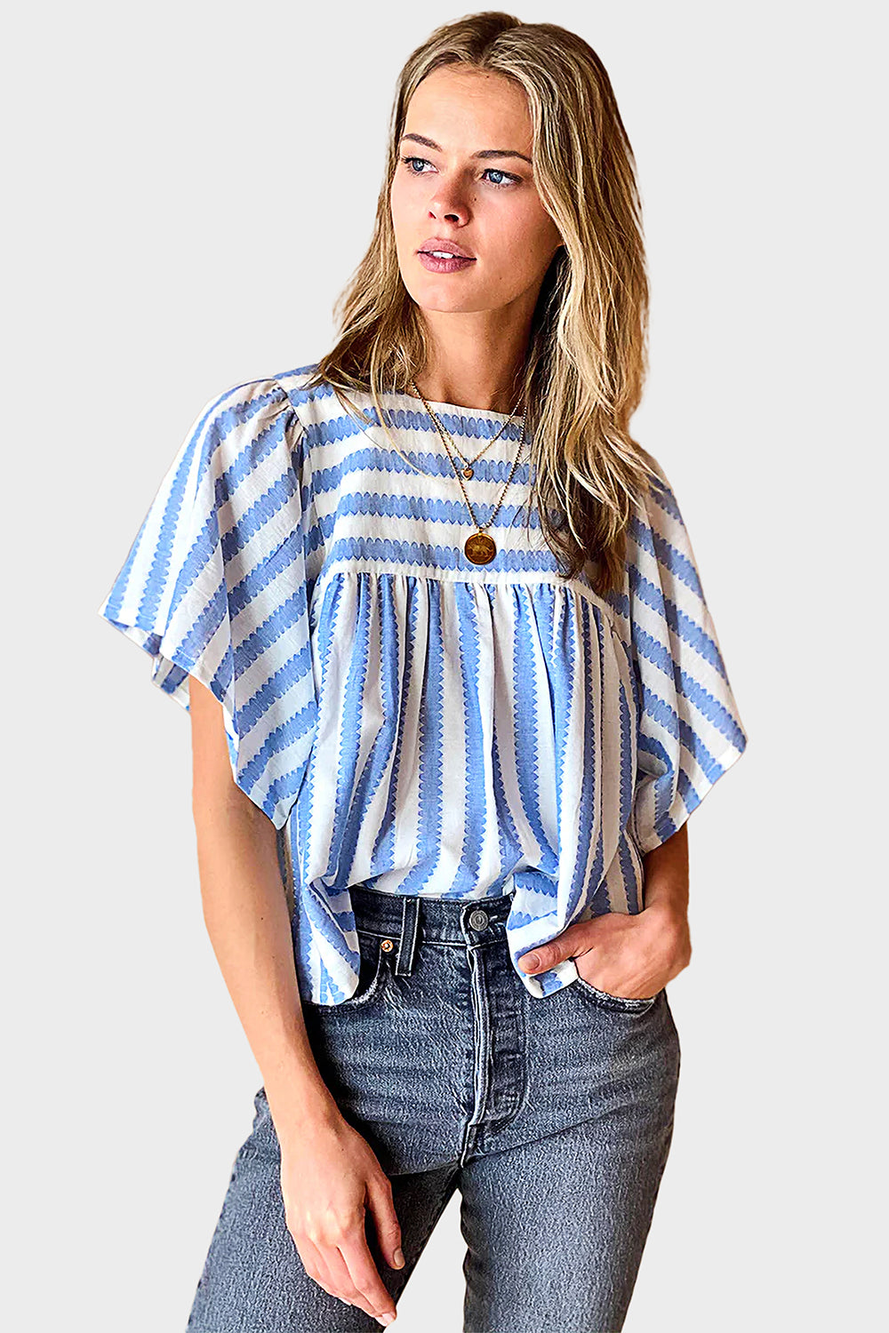 Image of Basalie Top - Scallop Blue Stripe