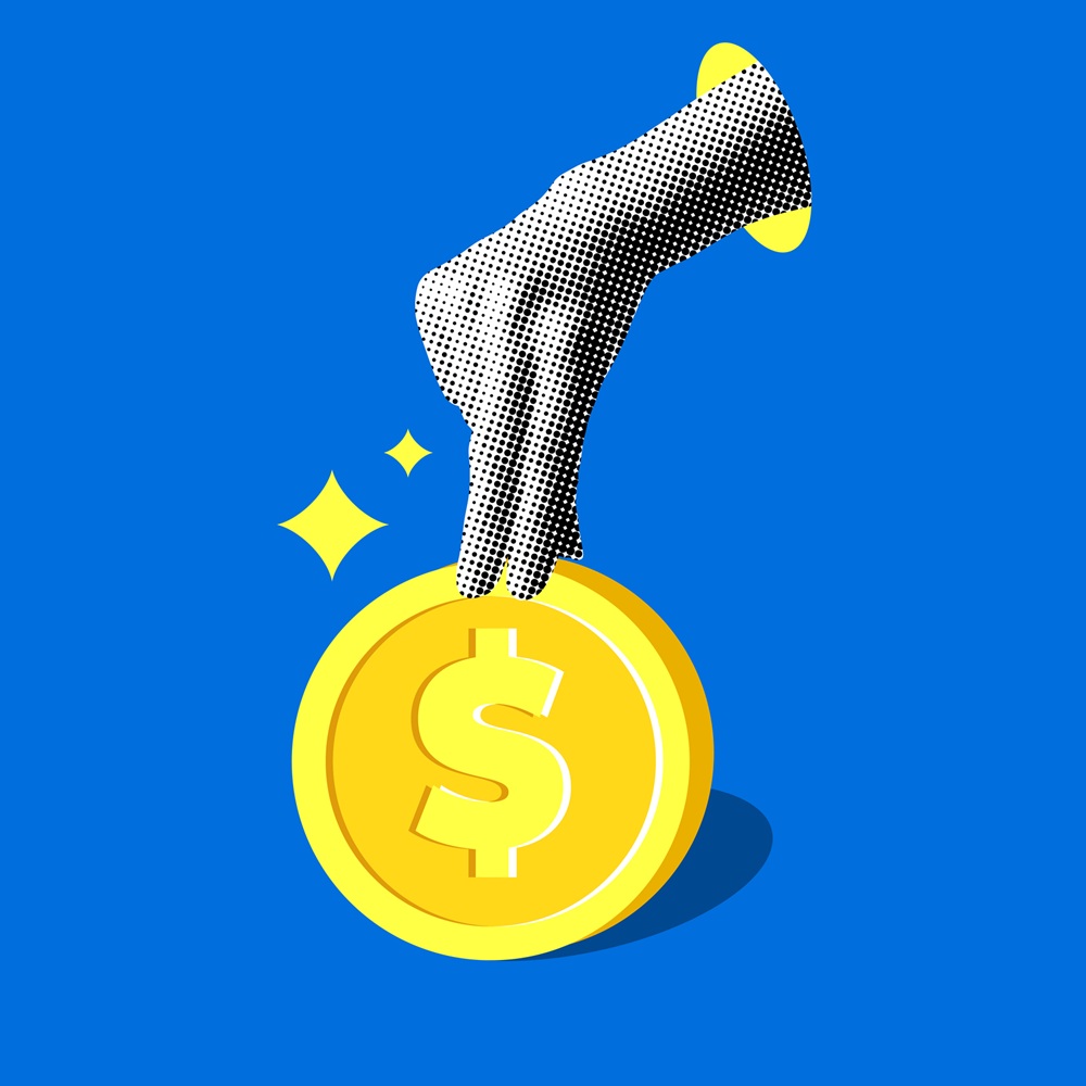Image of a hand holding an illustrated coin