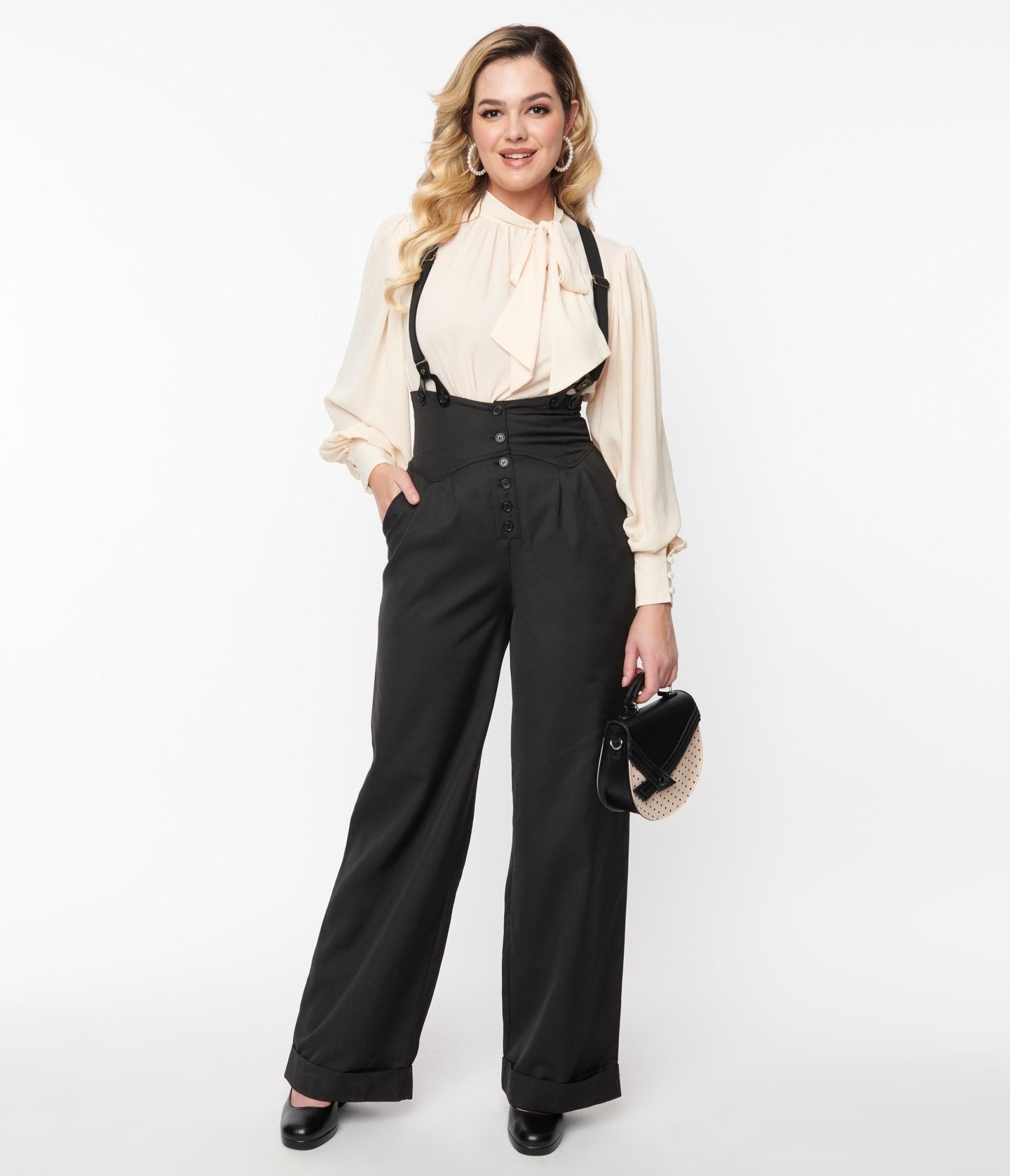 Image of Unique Vintage 1930s Black Thelma Suspender Pants