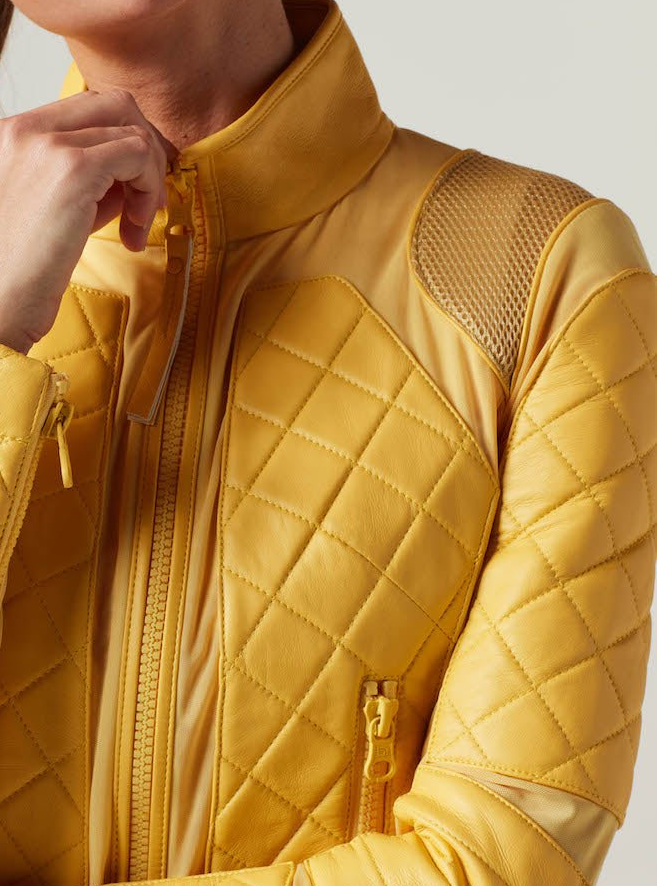 Image of Genuine Classic Leather Mesh Moto Jacket - Sunshine Yellow/Goldfinch with Lace Up Back