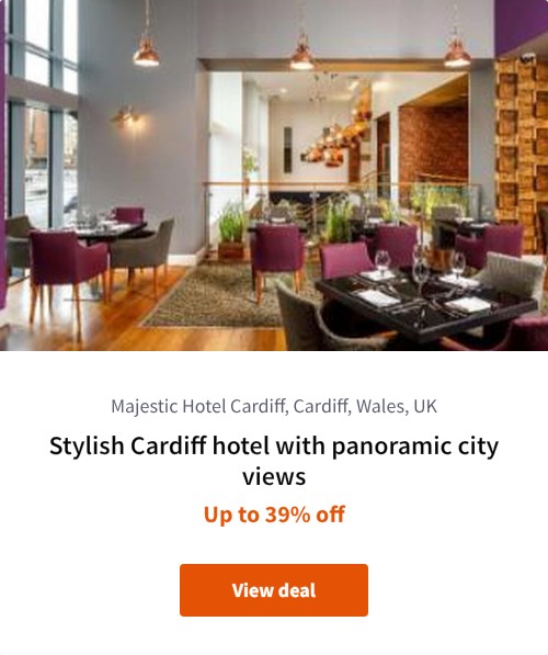Stylish Cardiff hotel with panoramic city views