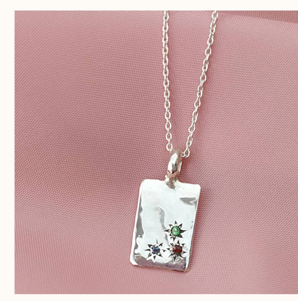 Family Birthstone Oblong Tag Necklace
