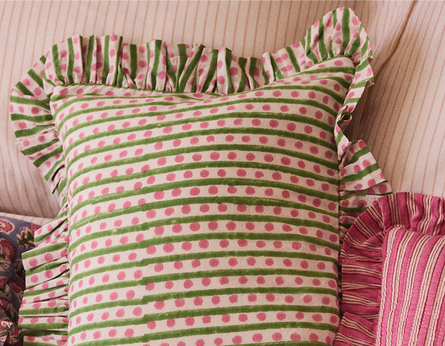 Indian Block Print Frilly Cushion