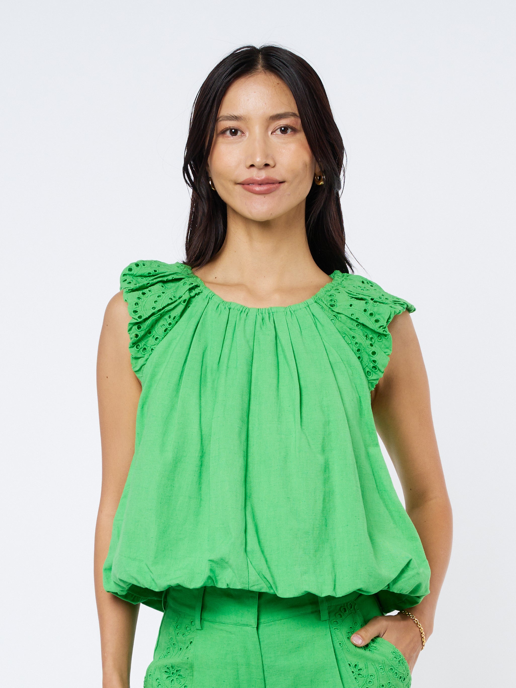 Image of Ada	Eyelet Lace Sleeveless Cotton Top