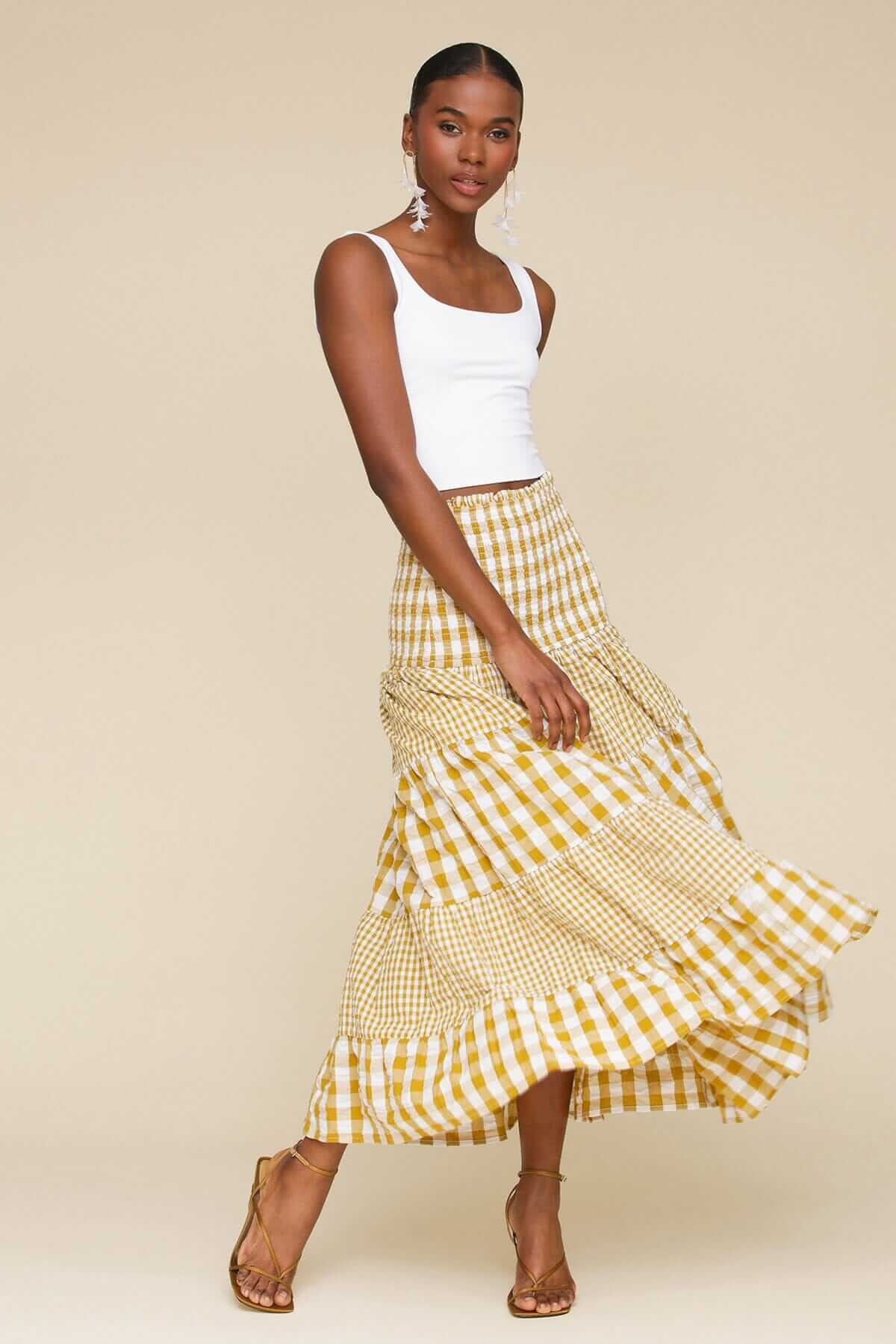 Image of Cotton Gingham Tiered Maxi Skirt