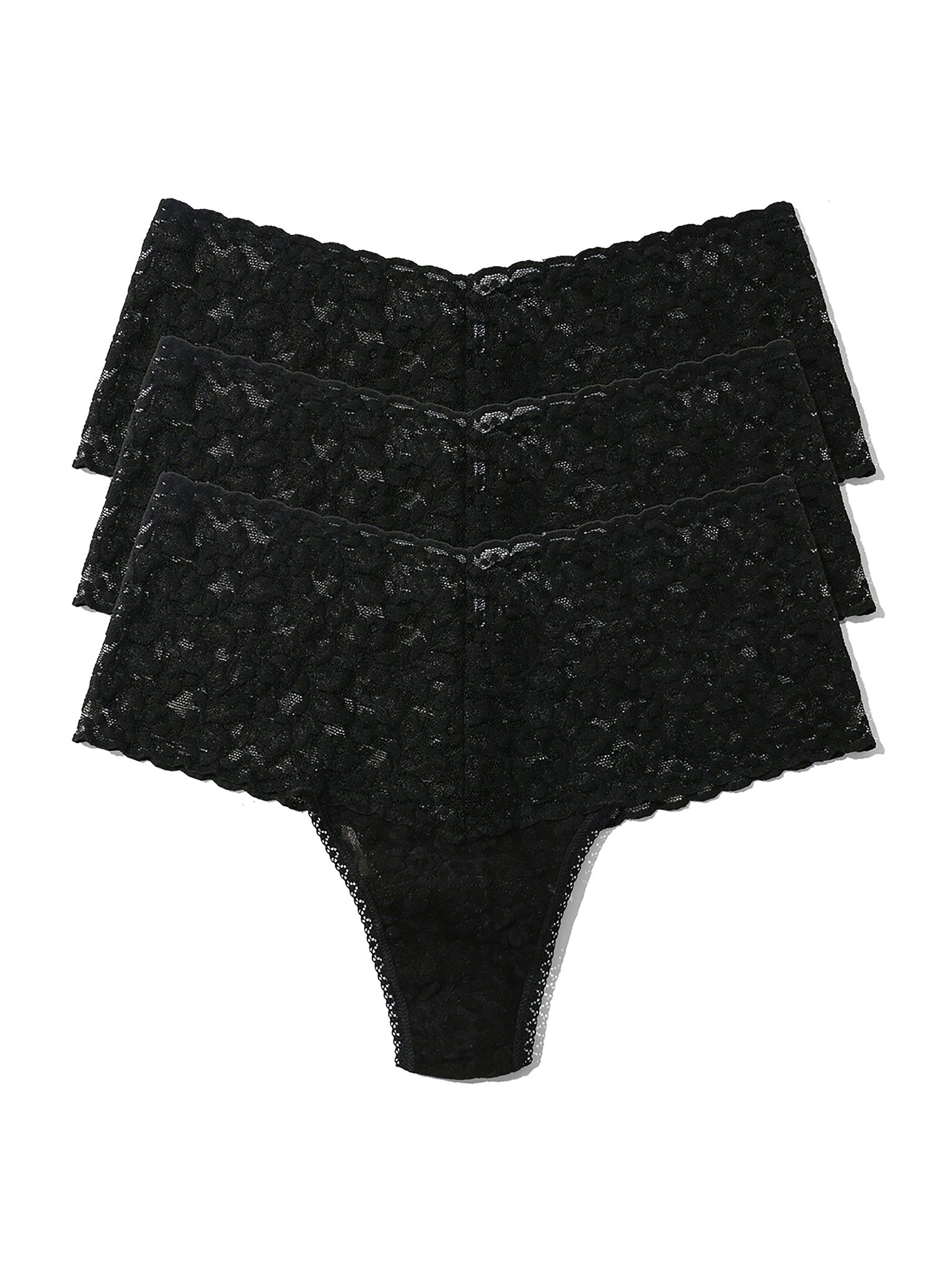 Image of 3 Pack Retro Lace Thong Black