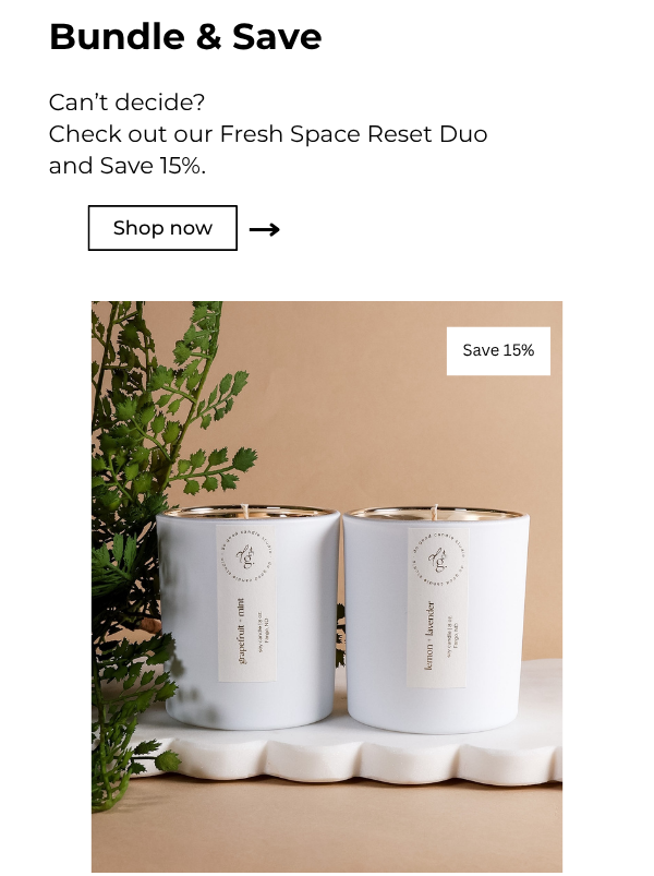 Styled image of grapefruit + mint, lemon + lavender (Fresh Space Reset Duo)