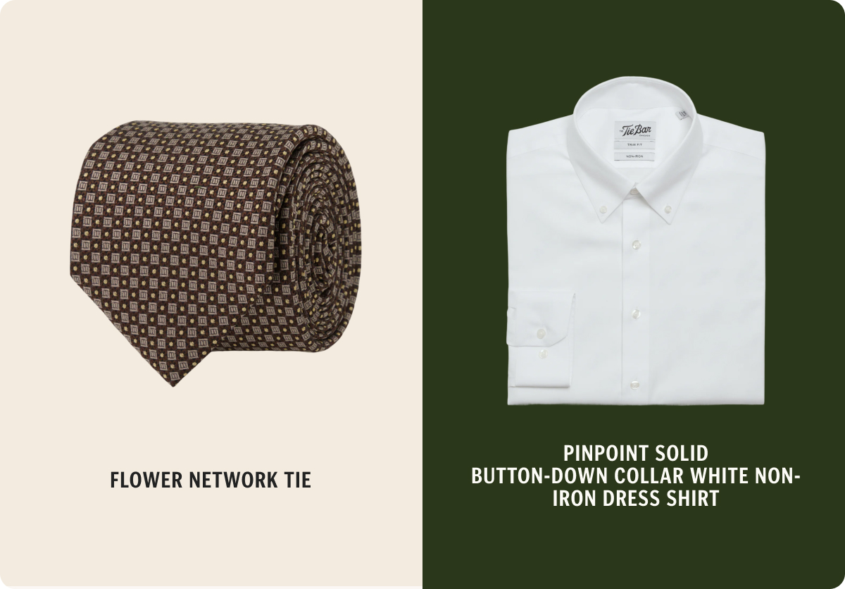 Play it cool in a button-down collar, then add a tie that shows you’ve got a little edge.