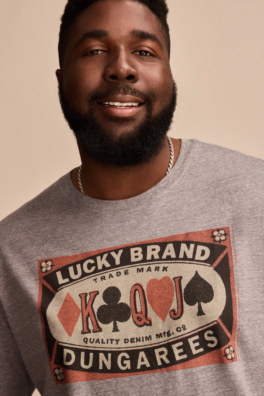 Image of Lucky Brand Big & Tall Lucky Poker Label Tee - Men's Clothing Tops Shirts Tee Graphic T Shirts in Medium Heather Grey