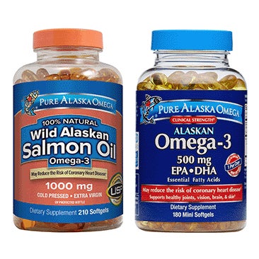 Pure Alaska Omega Wild Salmon Oil 1000 mg or Omega-3 Clinical Strength 500 mg EPA and DHA
