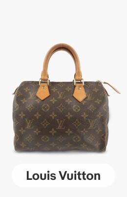 A brown Louis Vuitton Monogram Speedy 25 Handbag.