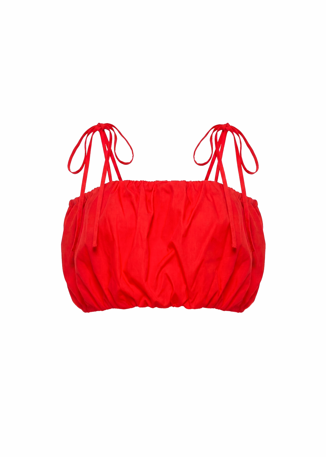 woman in red tie tank poplin bandeau style top