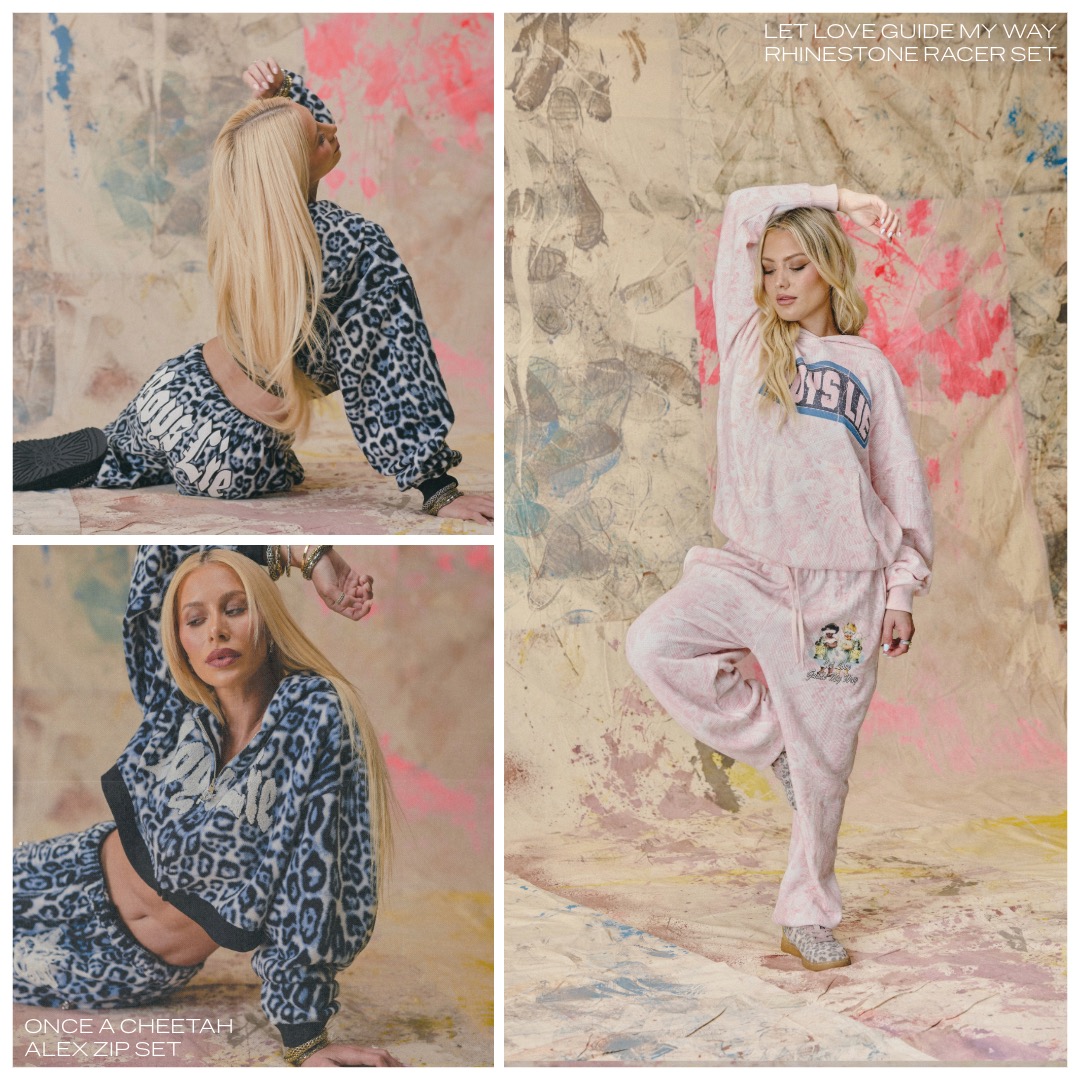 LET LOVE GUIDE MY WAY RHINESTONE RACER SET & ONCE A CHEETAH ALEX ZIP SET 