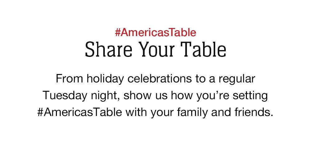 #AmericasTable
Share Your Table
From holiday celebrations to a regular Tuesday night, show us how you're setting #AmericasTable with your family and friends.
