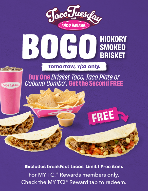 BOGO Hickory Smoked Brisket. Valid Tuesday, 7/21