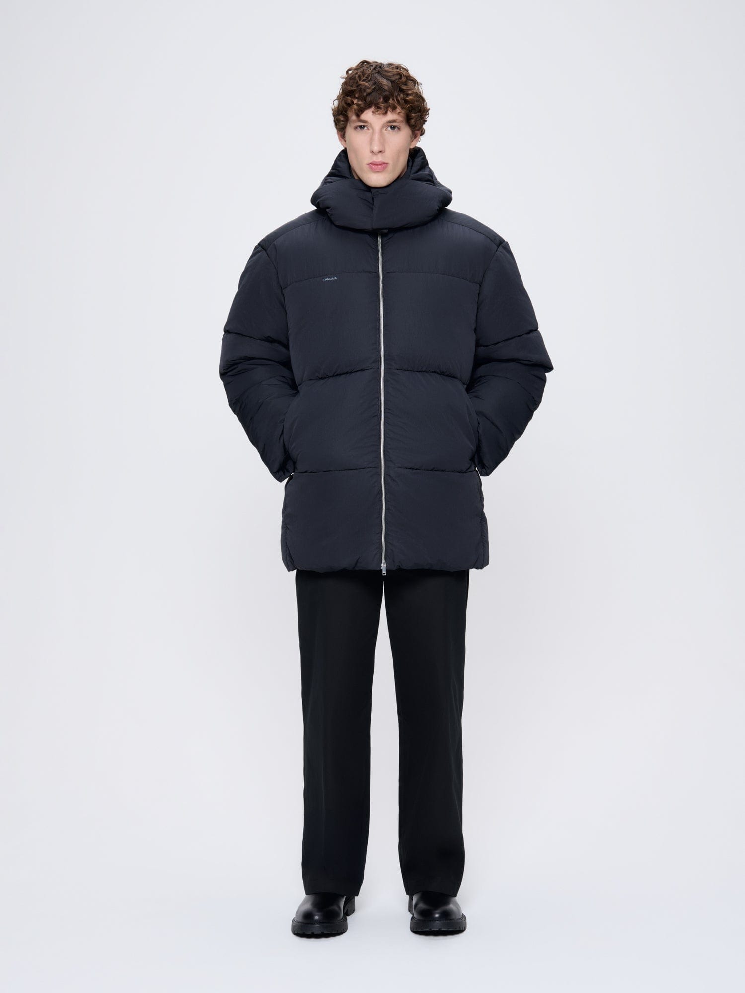 Image of Mens Flower-Warmth Recycled Nylon Long Puffer—black