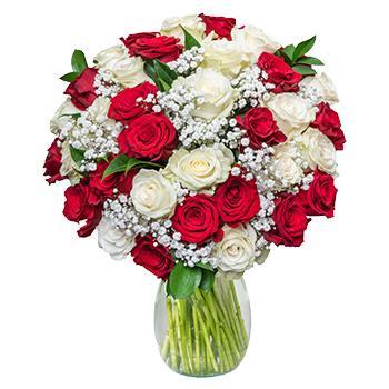 Pre-order Red and White Romance Fresh Cut Floral Arrangement, 44-Stems